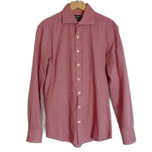Cafe Coton Men's Red and White Micro Check Button Down Shirt Size 15 3/4